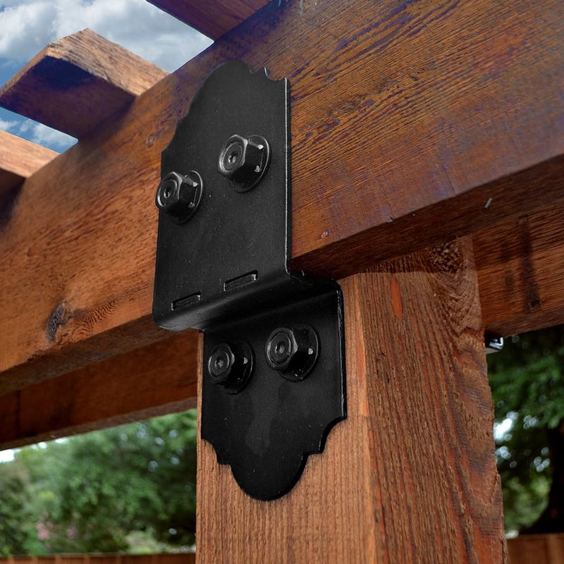 OZCO Laredo Sunset 6" Post to Beam Connector Heavy Duty Black Powder-Coated Steel Bracket for Wood Posts, Outdoor Beam Braces, Corner Brackets, Angle Brackets for Wood and Aluminum, 2-Pack, 56635 - Image 3